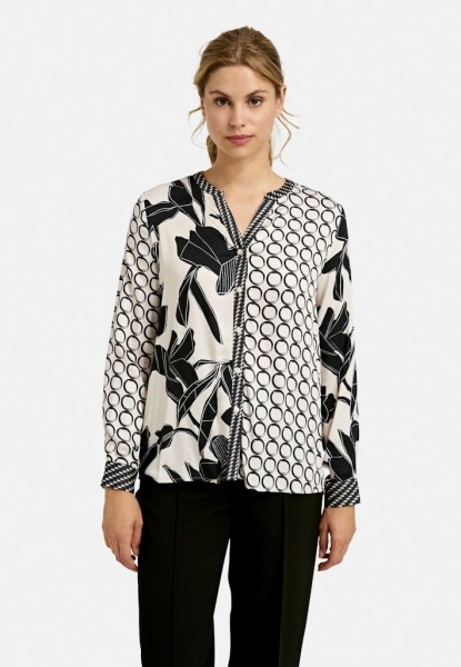 Blouse w roundneck + placket, 1/1 sleeves w turn up function