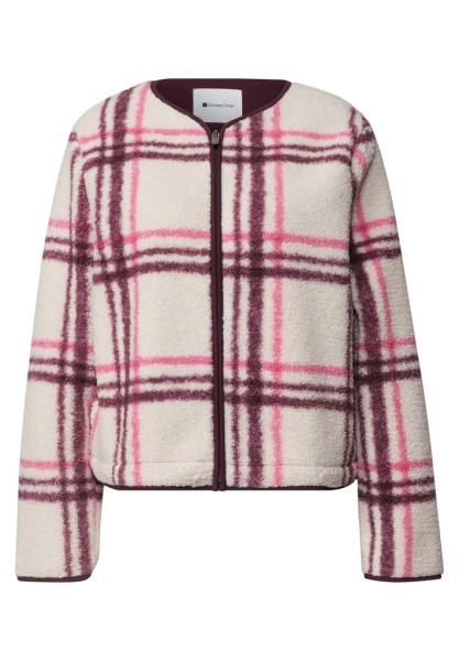 Teddy-Jacke mit Rundhals und Karomuster