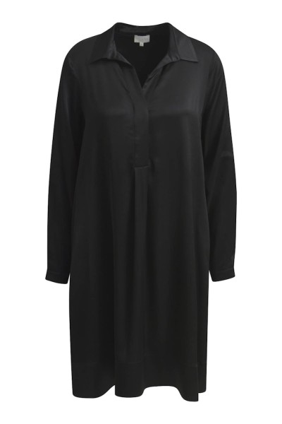 Dress w collar and short placket w pleat + 1/1 sleeves