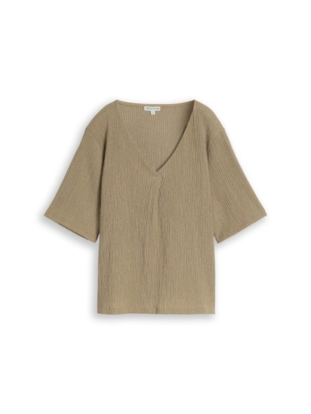 Crinkle T-Shirt mit V-Ausschnitt