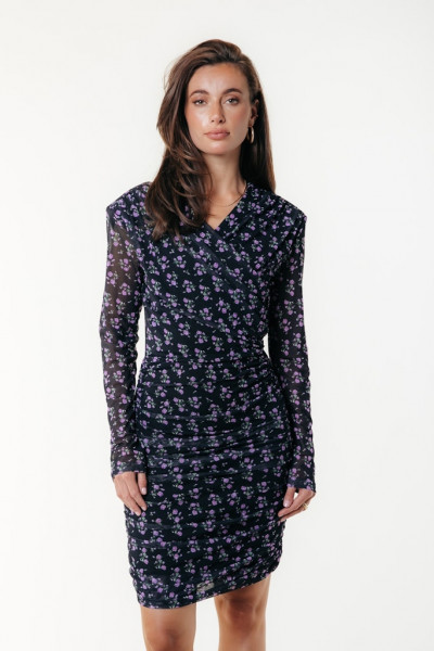 Bryssa Roses Padded Mesh Dress LS