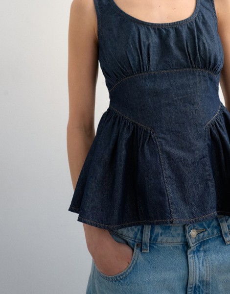 TSELLE DENIM PEPLUM TOP MB