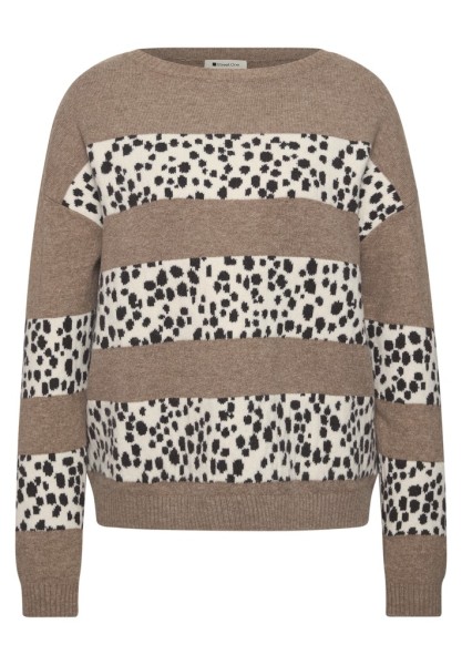 Langarm Jacquard Pullover mit Boat Neck