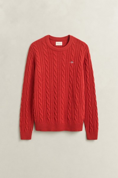 Lambswool Zopfstrick Rundhalspullover