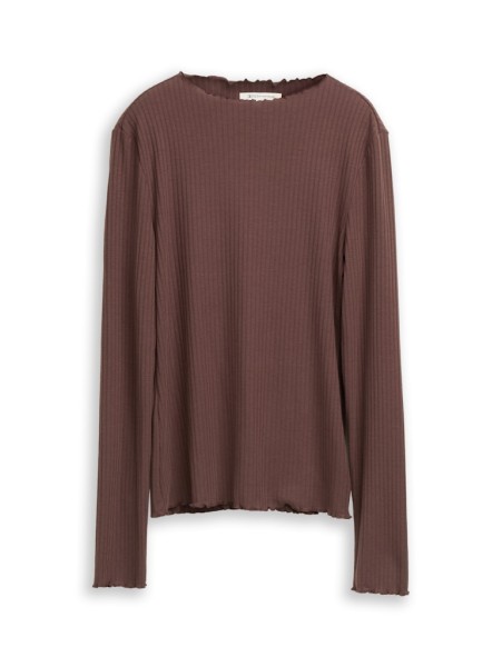 Ripp Langarmshirt mit Stehkragen