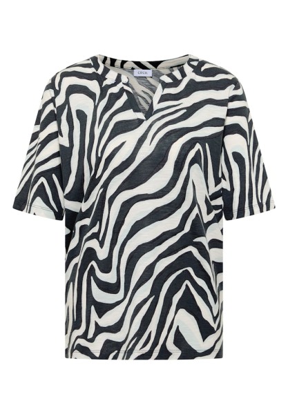T-Shirt mit Split Neck mit Print
