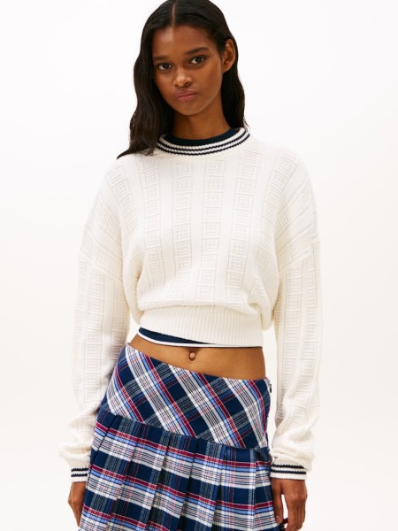 TJW BOXY FLAG CABLE SWEATER