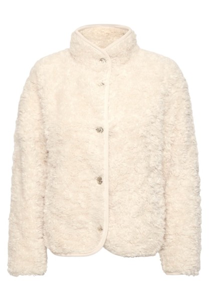 Fake Fur Jacke mit Stehkragen und Knöpfen