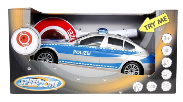 Speedzone Polizeiauto mit Polizeikelle