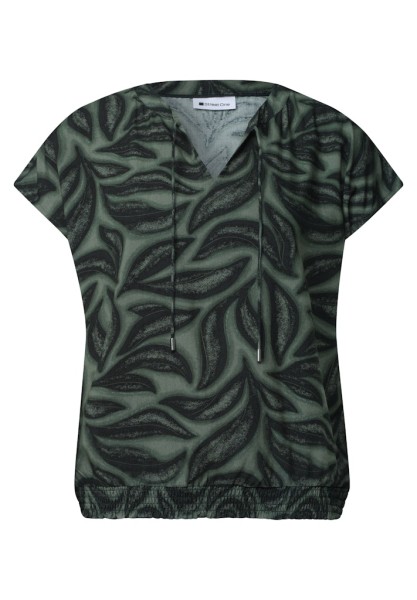 Blusenshirt mit Split Neck und Smokdetail