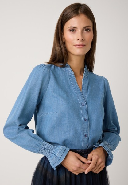Jeansbluse mit Rüschenkragen