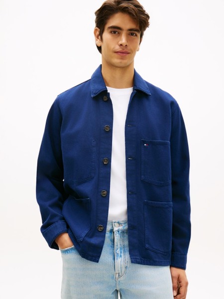 Washed Flag Embroidery Denim Chore Jacket