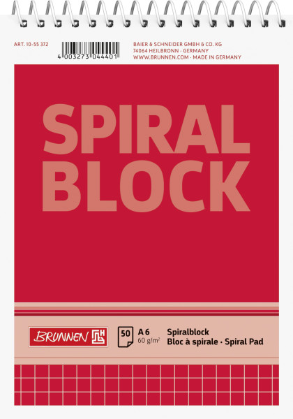 Brunnen 1055372 Spiralblock / Notizblock (A6, kariert, 50 Blatt, 60g/m²)
