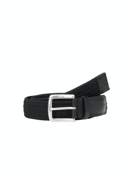 Belt, braided stretch, with leather details, width 3,5 cm