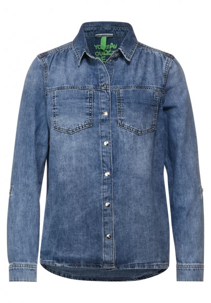 Jeansbluse mit Hemdkragen, Knopfleiste und Brusttaschen