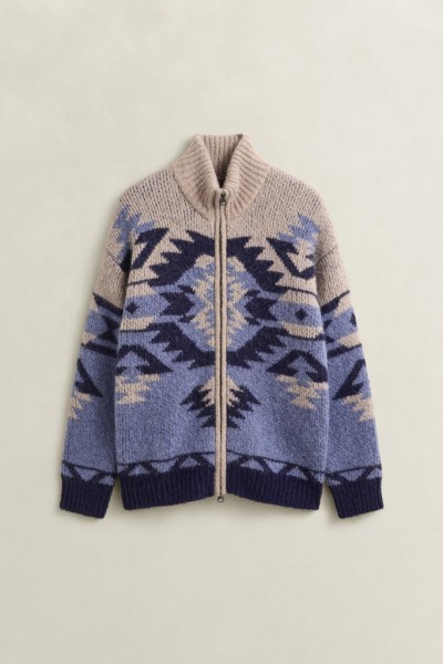 Jacquard-Strickjacke mit Reißverschluss aus Alpakawollgemisch