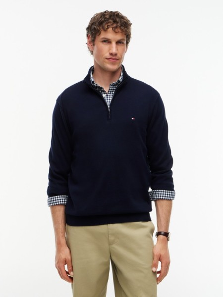 ESSENTIAL COTTON ZIP MOCK