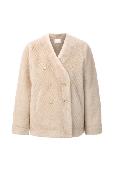 Long V-Neck Faux Fur Jacket