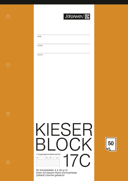 Brunnen 1042927 KIESER-Block Lineatur 21 (A4, 50 Blatt, liniert, 80 g/m², gelocht)