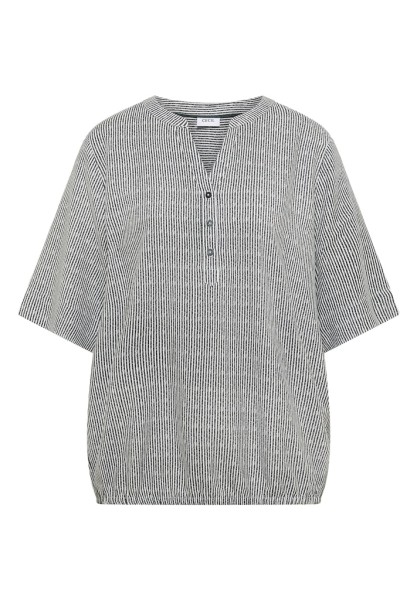 Kurzarm Bluse mit Split Neck und Streifen