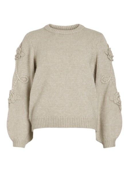 VIFAYE O-NECK L/S EMBRODIERY KNIT TOP