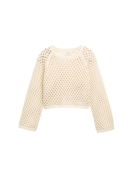 Cropped Strickpullover mit Lochmuster