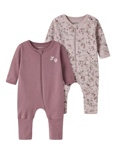 NBFNIGHTSUIT 2P ZIP FF VIOLETFLOWER NOOS
