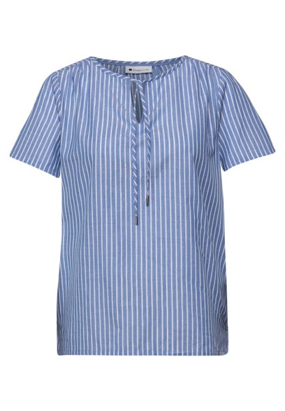 Kurzarm Bluse mit Split Neck und Streifen