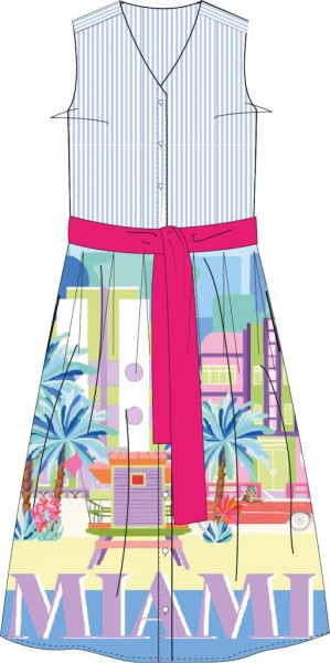 sleeveless dress w v-neck, placket in cf, wide skirt