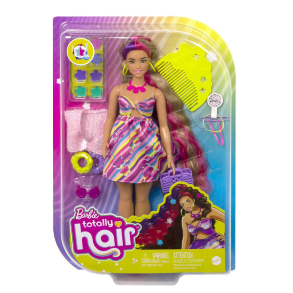 Mattel HCM89 Barbie Totally Hair Puppe im Blumenlook, 21,6 cm langes Fantasiehaar, 15 Zubehörteile