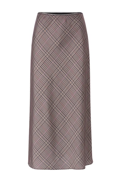 Printed Satin Midi Skirt with Check