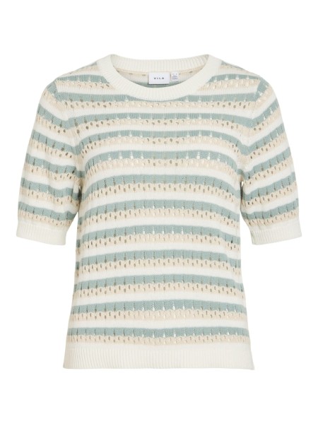 VIELINJA O-NECK 2/4 STRIPE KNIT TOP/R/1