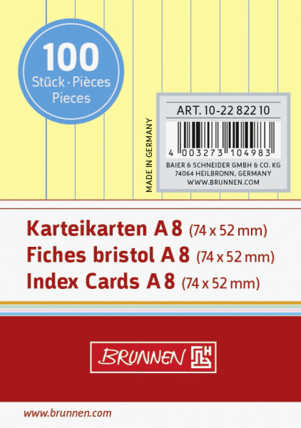 Brunnen 102282200 Karteikarte (A8 liniert, 100 Stück, eingeschweißt) gelb